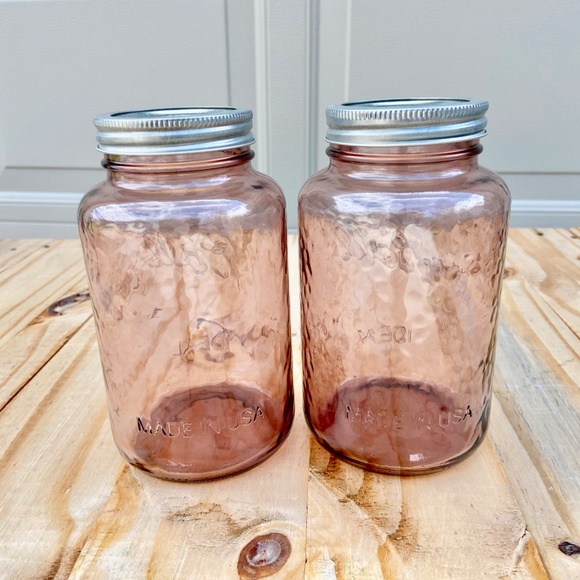 Set of 2 ROSE PINK vintage style Ball Mason jar, QUART Size - NEW!  Glass Vase - Picture 2 of 12